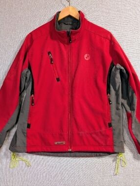 BMW Soft Shell Jacket Men's Medium Red Grey Full Zip Logo Fleece Lined